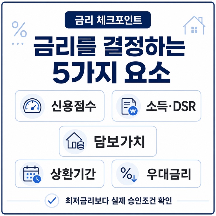 집주인 전세금 반환대출 금리를 결정하는 신용점수, 소득·DSR, 담보가치, 상환기간, 우대금리 5가지 요소를 정리